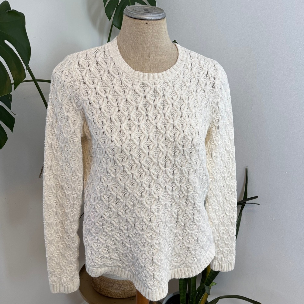 Jeanne Pierre Cable Knit Sweater Womens Small Cream White Cotton Crew Neck